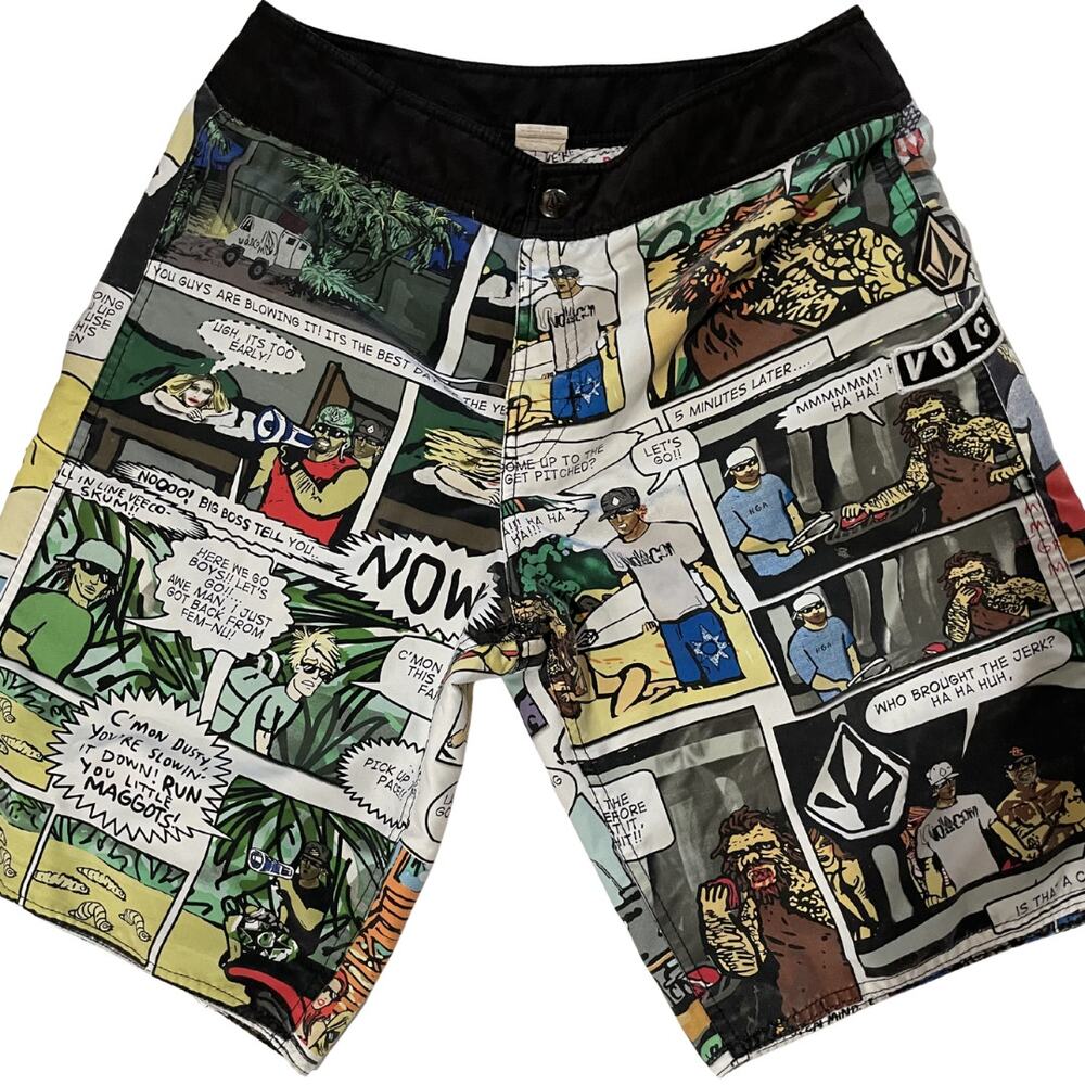 Y2K Volcom Comic Print Shorts Mens 32 Surf Skate Board Shorts